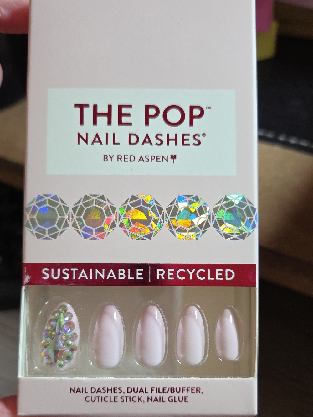 Red Aspen nail dashes Jane in Pastel medium almond jewels